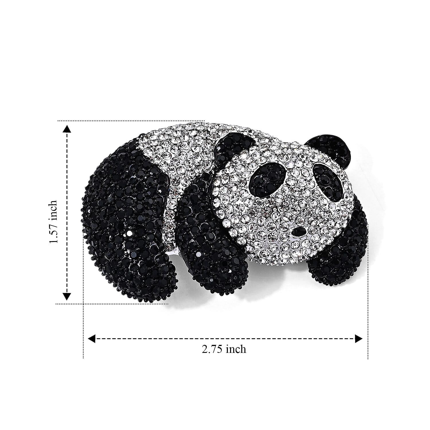 Austrian Black and White Crystal Panda Enameled Brooch