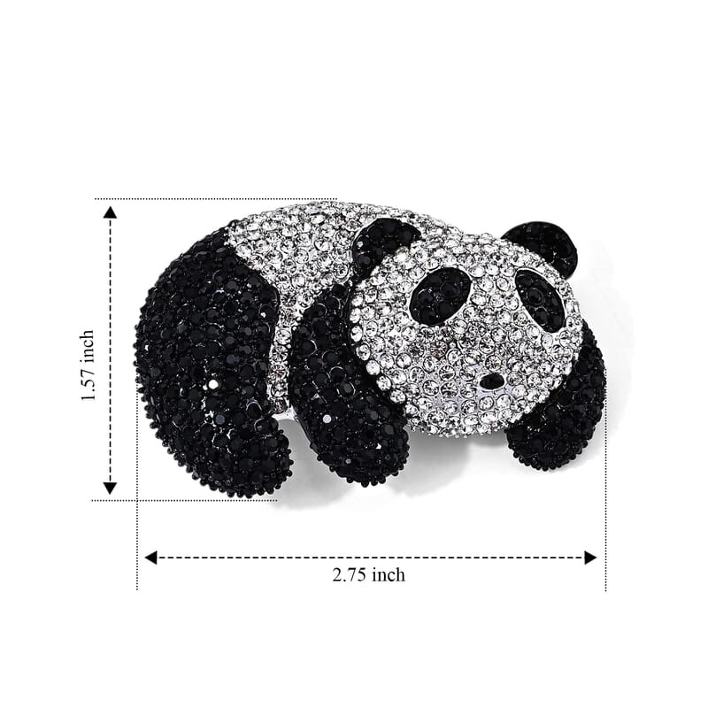 Austrian Black and White Crystal Panda Enameled Brooch