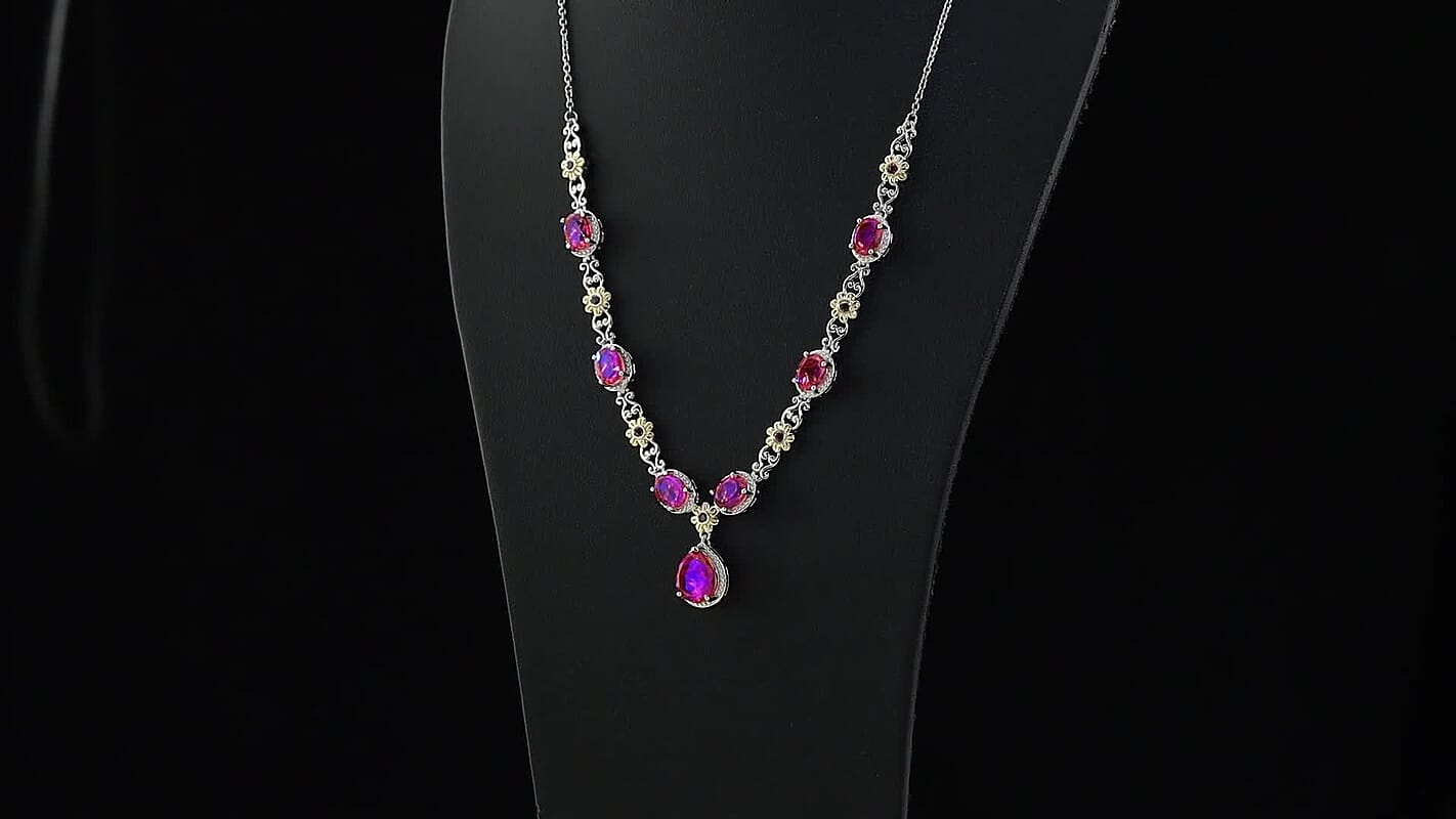 EverTrue Volcanic Triplet Quartz and Mozambique Garnet 9.15 ctw Necklace (18 Inches) in 18K YG Plated and Platinum Bond
