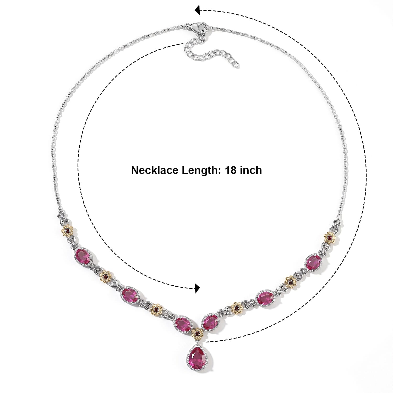 EverTrue Volcanic Triplet Quartz and Mozambique Garnet 9.15 ctw Necklace (18 Inches) in 18K YG Plated and Platinum Bond