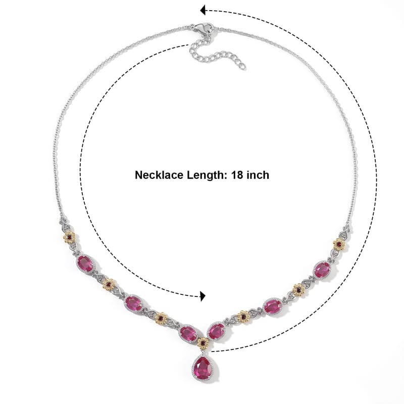 EverTrue Volcanic Triplet Quartz and Mozambique Garnet 9.15 ctw Necklace (18 Inches) in 18K YG Plated and Platinum Bond