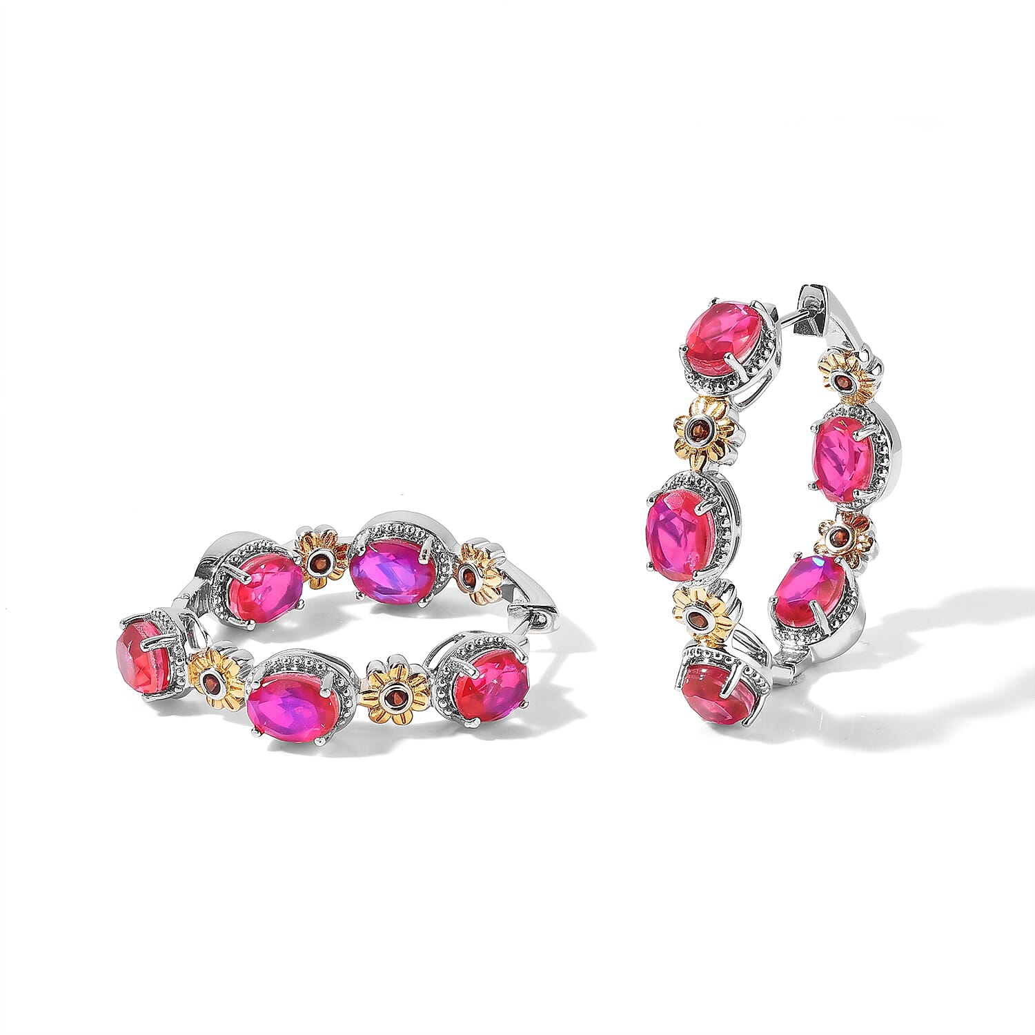 EverTrue Volcanic Triplet Quartz and Mozambique Garnet 15.00 ctw Hoop Earrings in 18K YG Plated and Platinum Bond
