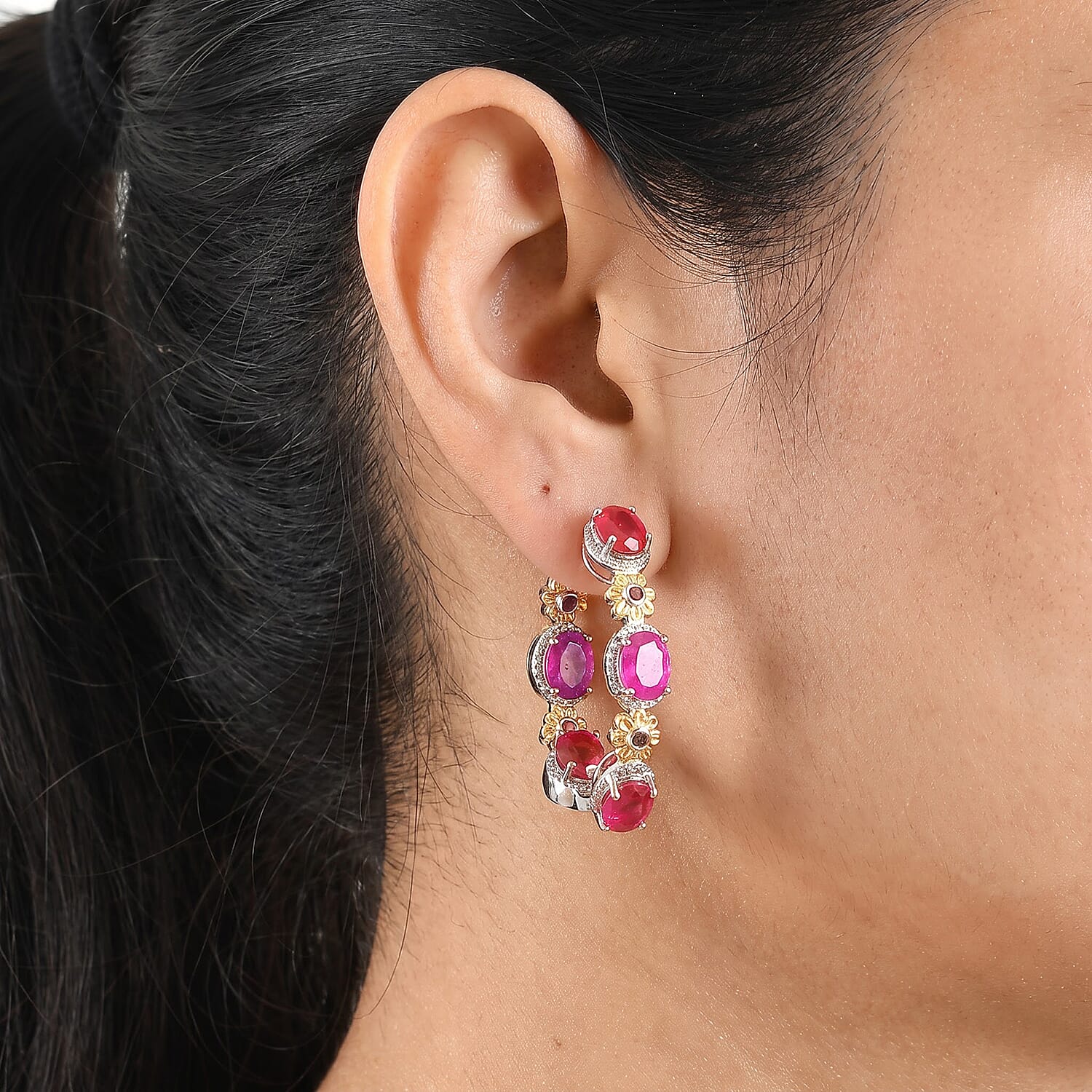 EverTrue Volcanic Triplet Quartz and Mozambique Garnet 15.00 ctw Hoop Earrings in 18K YG Plated and Platinum Bond