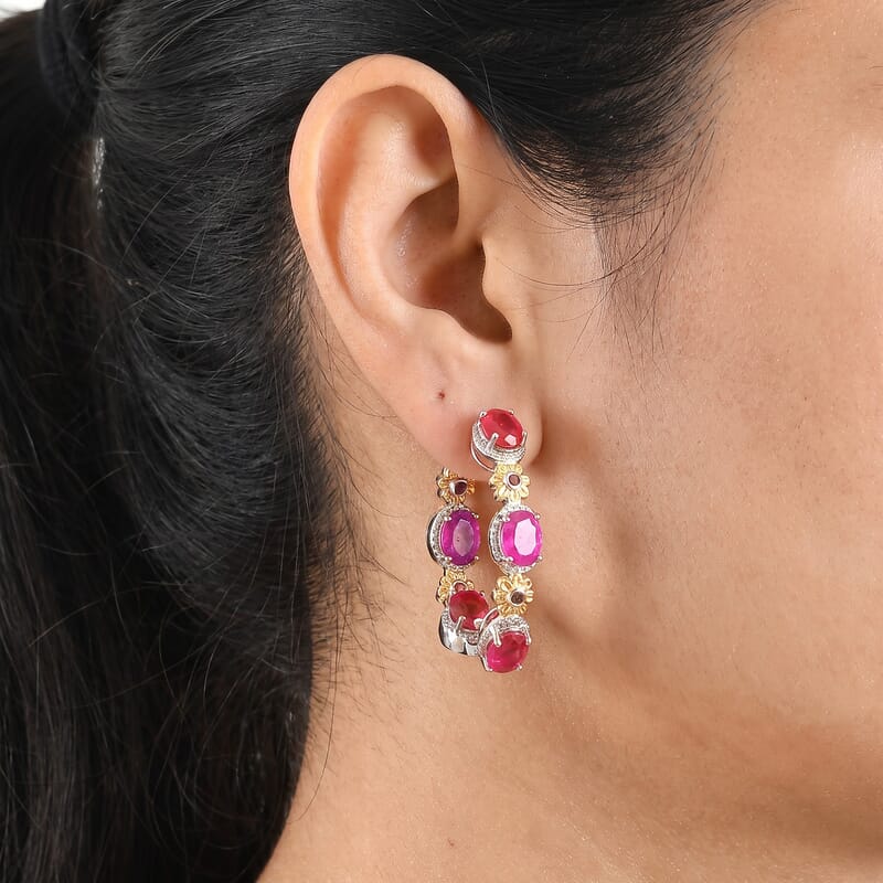 EverTrue Volcanic Triplet Quartz and Mozambique Garnet 15.00 ctw Hoop Earrings in 18K YG Plated and Platinum Bond