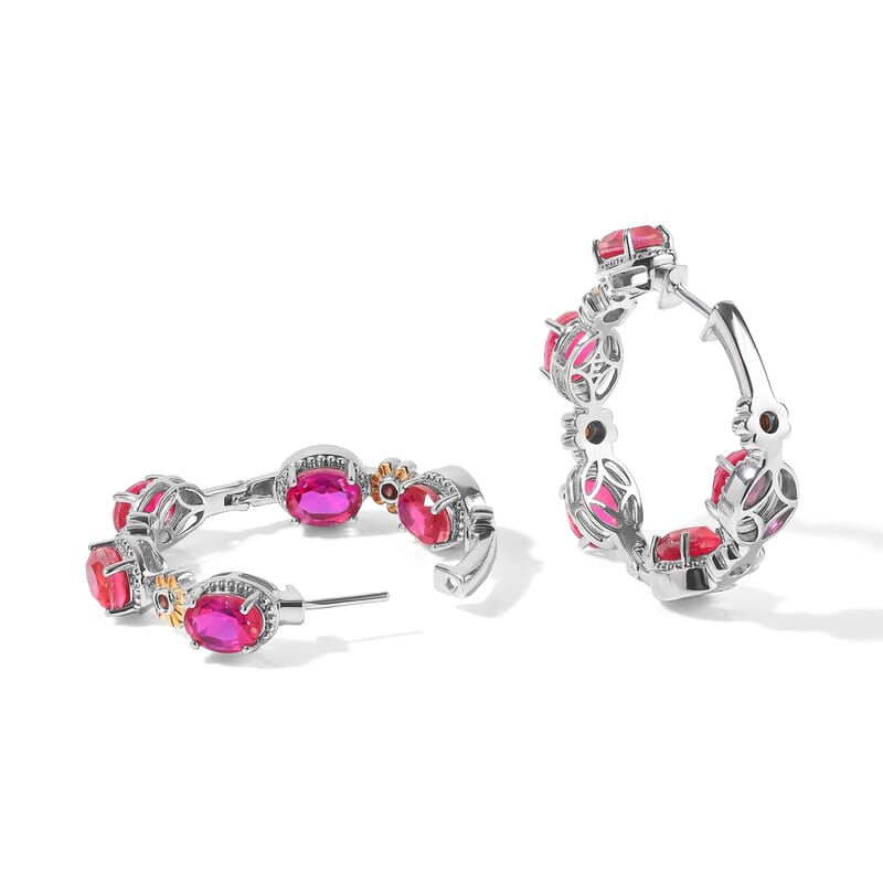EverTrue Volcanic Triplet Quartz and Mozambique Garnet 15.00 ctw Hoop Earrings in 18K YG Plated and Platinum Bond