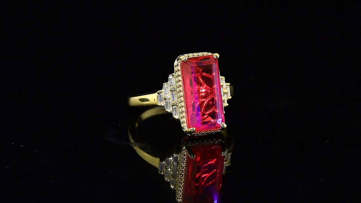 EverTrue Volcanic Triplet Quartz and Moissanite 9.15 ctw Ring in 18K YG Plated (Size 7.0)