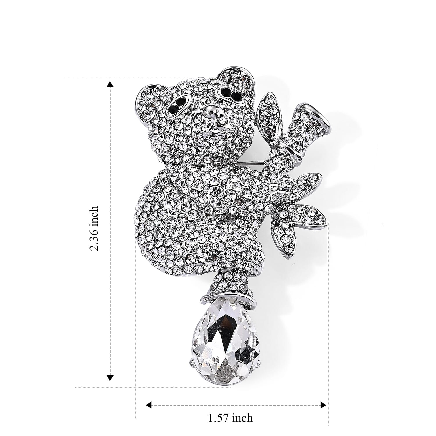 Austrian White and Black Crystal Cat Brooch in Silvertone