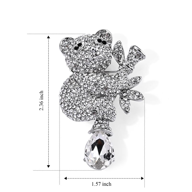 Austrian White and Black Crystal Cat Brooch in Silvertone
