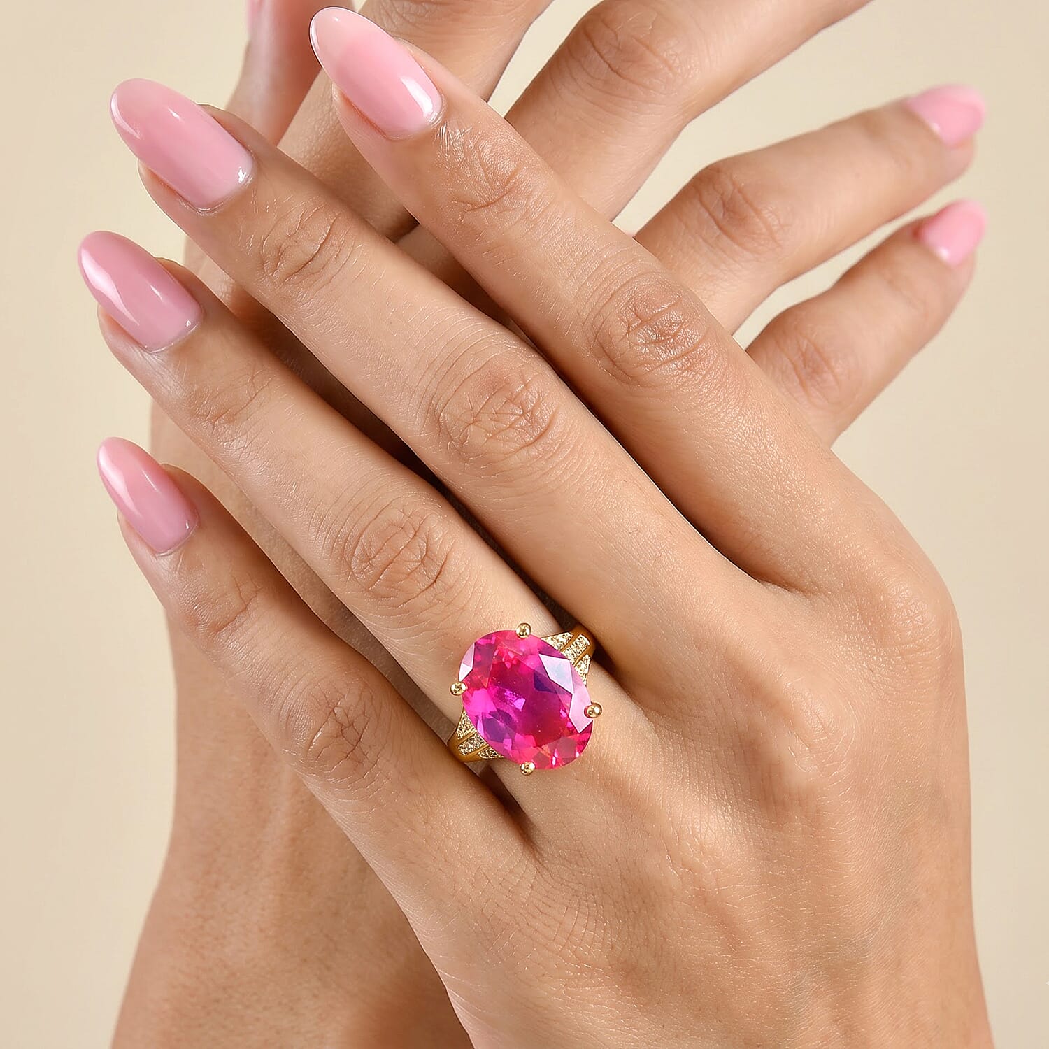 EverTrue Volcanic Triplet Quartz and White Zircon 14.00 ctw Ring in 18K YG Plated (Size 5.0)