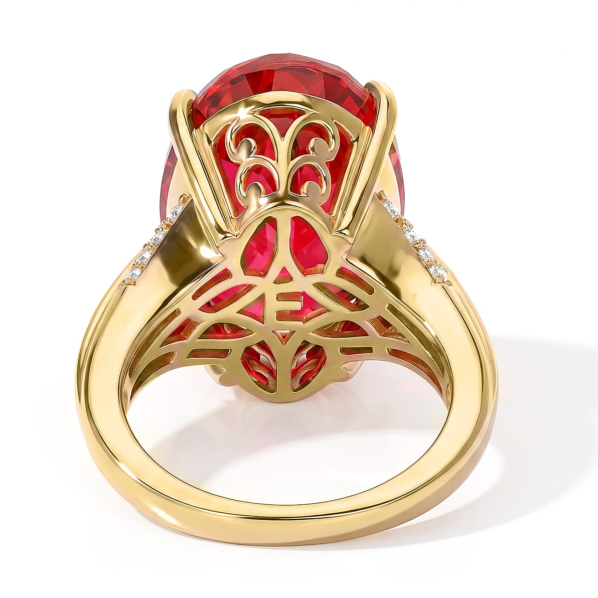 EverTrue Volcanic Triplet Quartz and White Zircon 14.00 ctw Ring in 18K YG Plated (Size 5.0)