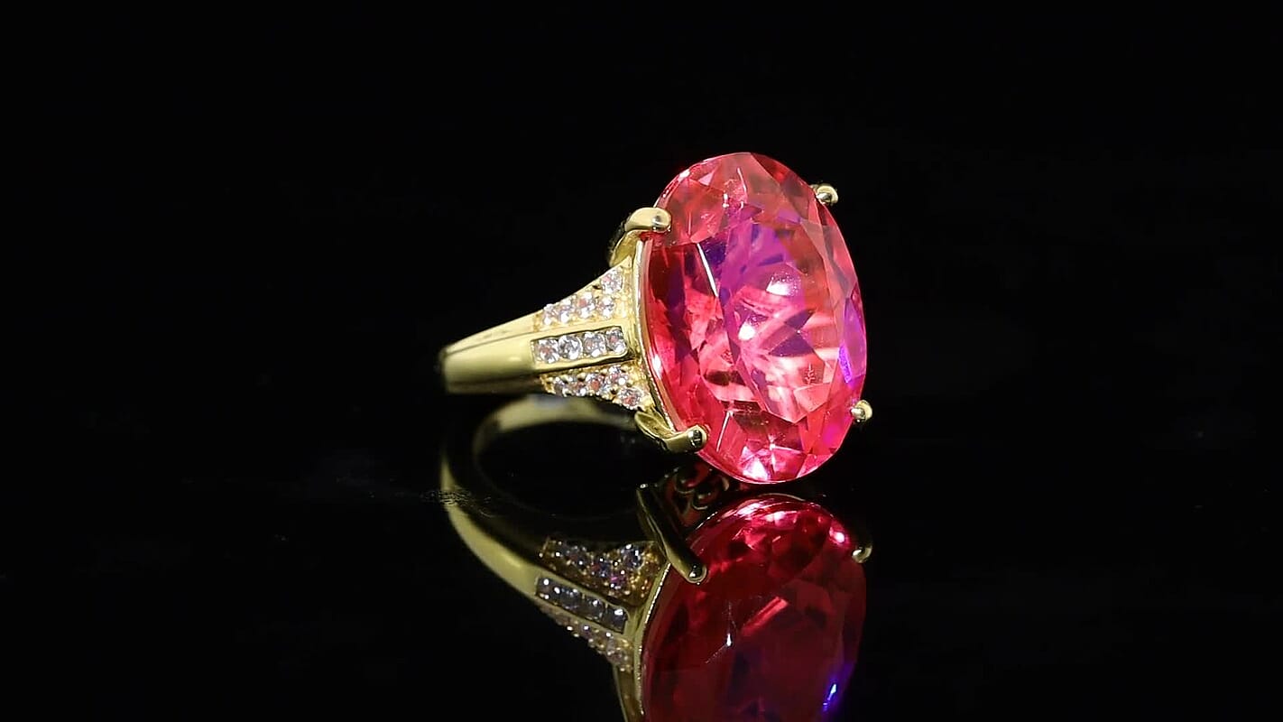 EverTrue Volcanic Triplet Quartz , White Zircon Main Stone With Side Stone Ring in 18K YG Plating Pure Yellow Brass 6.94 ctw