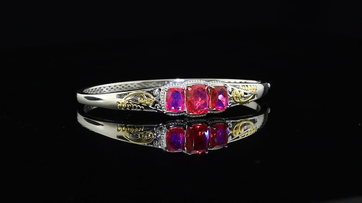 EverTrue Volcanic Triplet Quartz 9.10 ctw Bangle Bracelet in 18K YG Plated and Platinum Bond