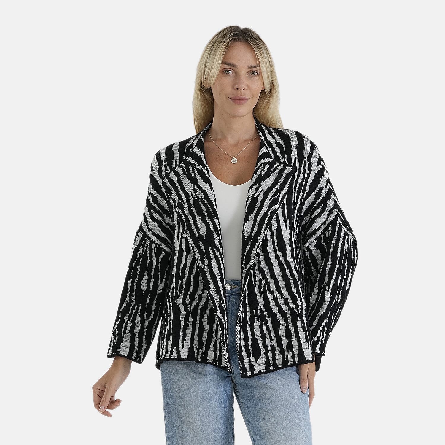 La Marey Black Double Knit Printed Cardigan - One Size Fits Most