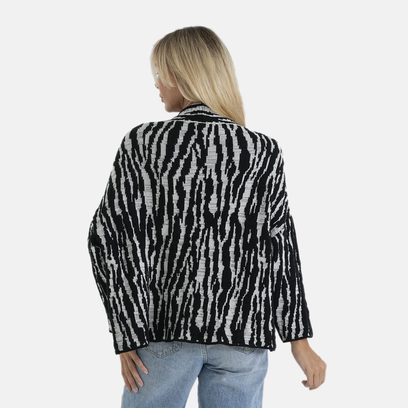 La Marey Black Double Knit Printed Cardigan - One Size Fits Most