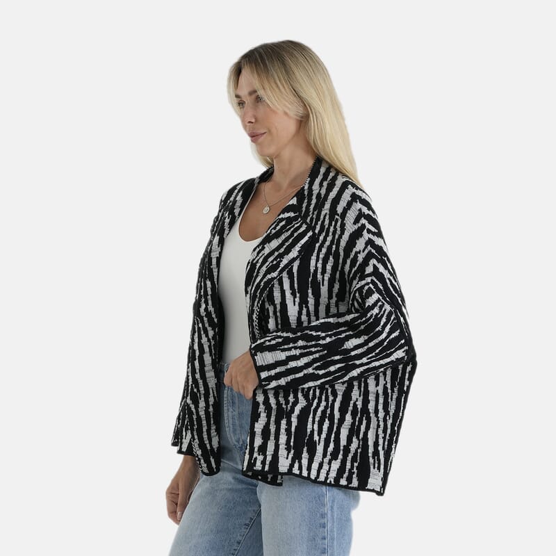 La Marey Black Double Knit Printed Cardigan - One Size Fits Most