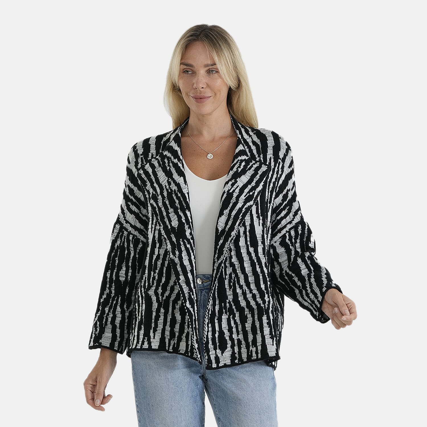 La Marey Black Double Knit Printed Cardigan - One Size Fits Most
