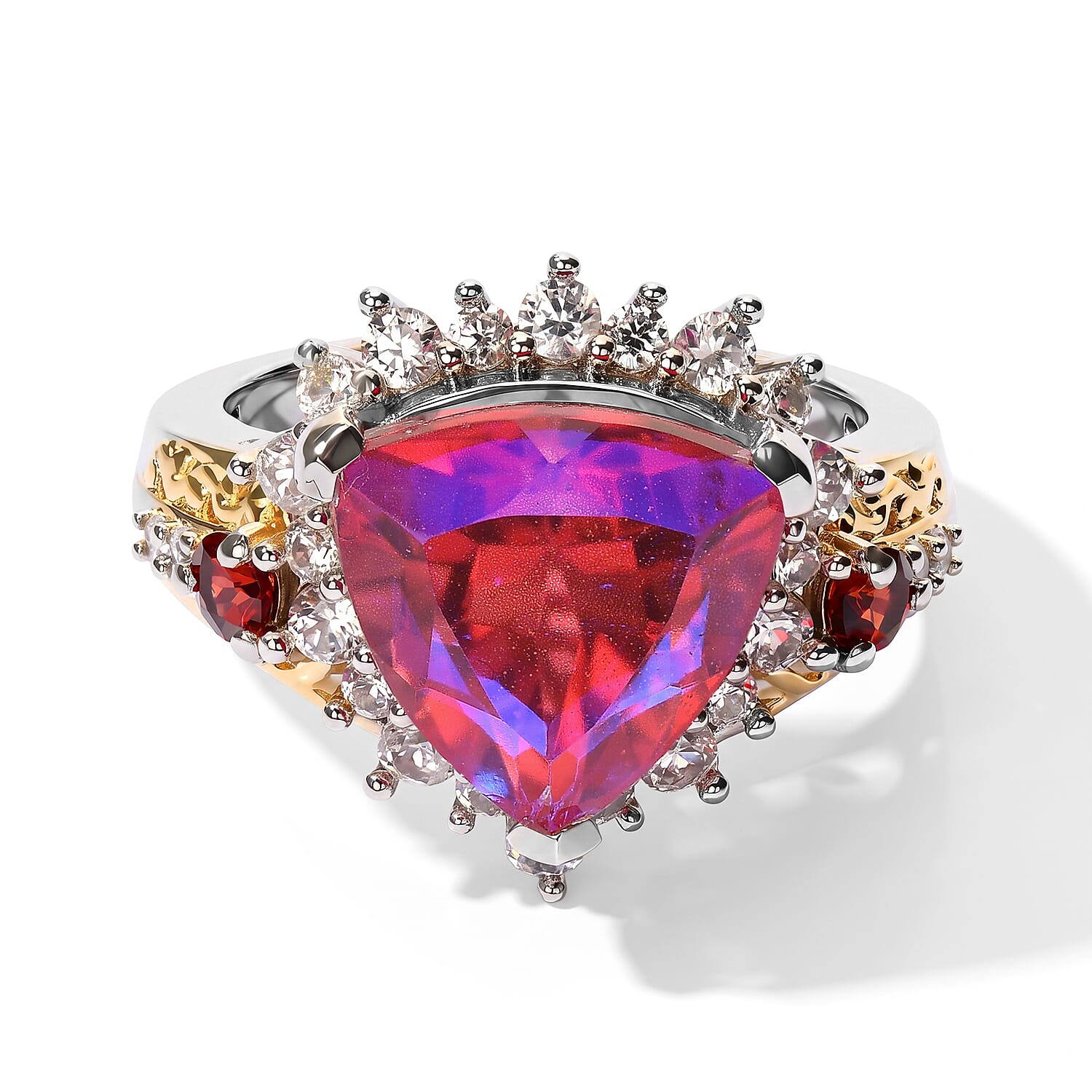 EverTrue Volcanic Triplet Quartz and Multi Gemstone 7.70 ctw Ring in 18K YG Plated and Platinum Bond (Size 5.0)