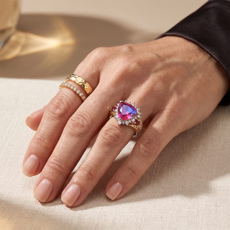 EverTrue Volcanic Triplet Quartz and Multi Gemstone 7.70 ctw Ring in 18K YG Plated and Platinum Bond (Size 5.0)