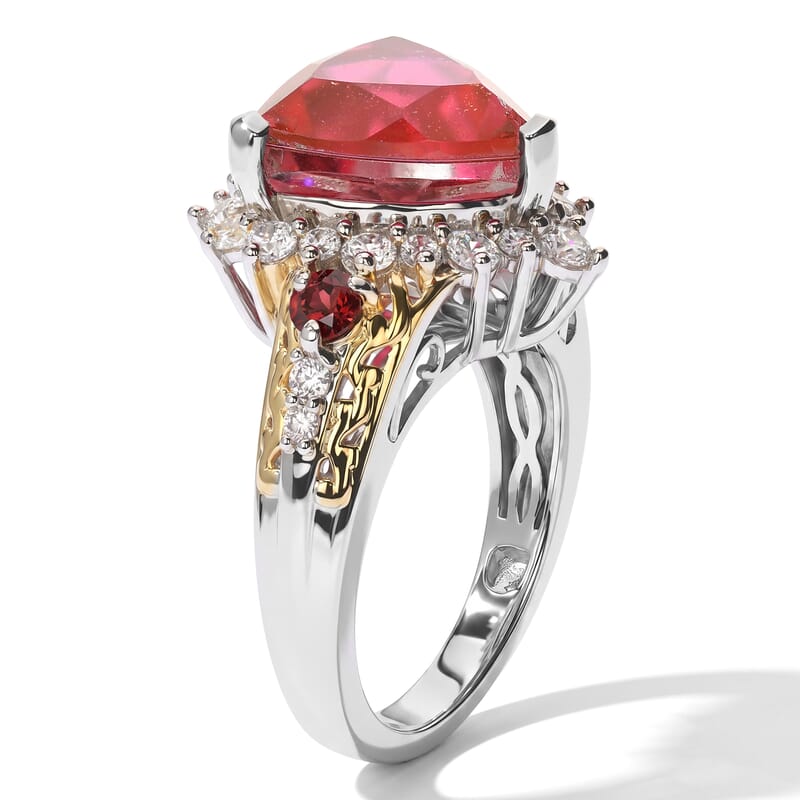 EverTrue Volcanic Triplet Quartz and Multi Gemstone 7.70 ctw Ring in 18K YG Plated and Platinum Bond (Size 5.0)