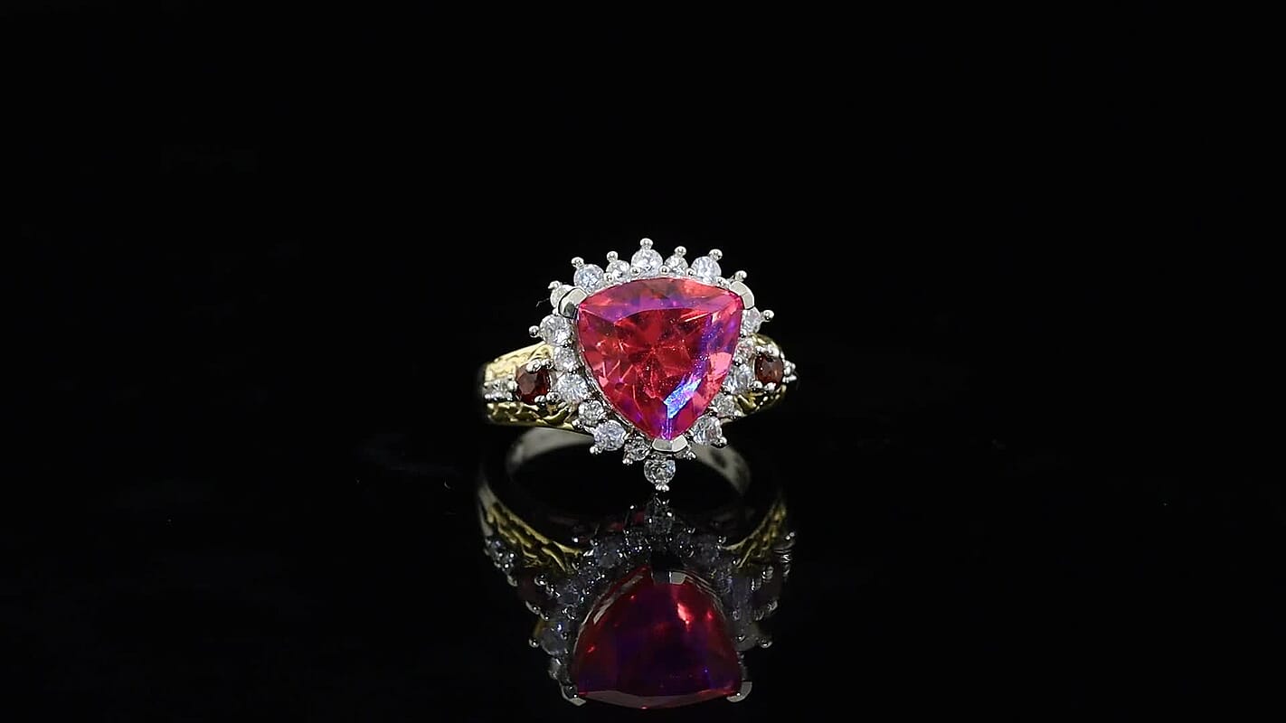 EverTrue Volcanic Triplet Quartz, Multi Gemstone Ring in 18K YG Plated and Platinum Bond (Size 10.0) 7.70 ctw