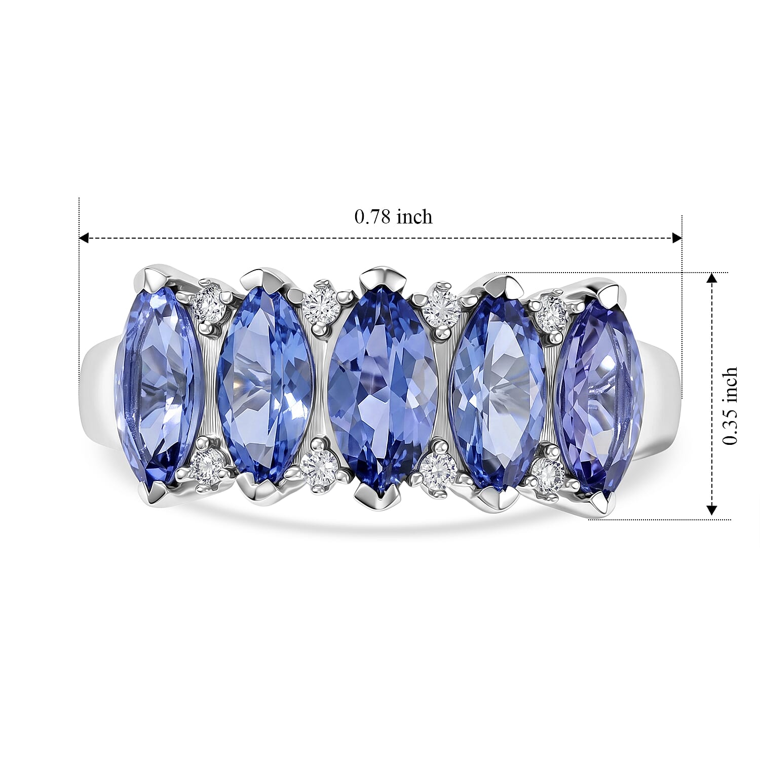 D'Joy Premium Tanzanite and Moissanite 1.85 ctw Violet Petal Row Ring in Rhodium Over Sterling Silver (Size 6.0)