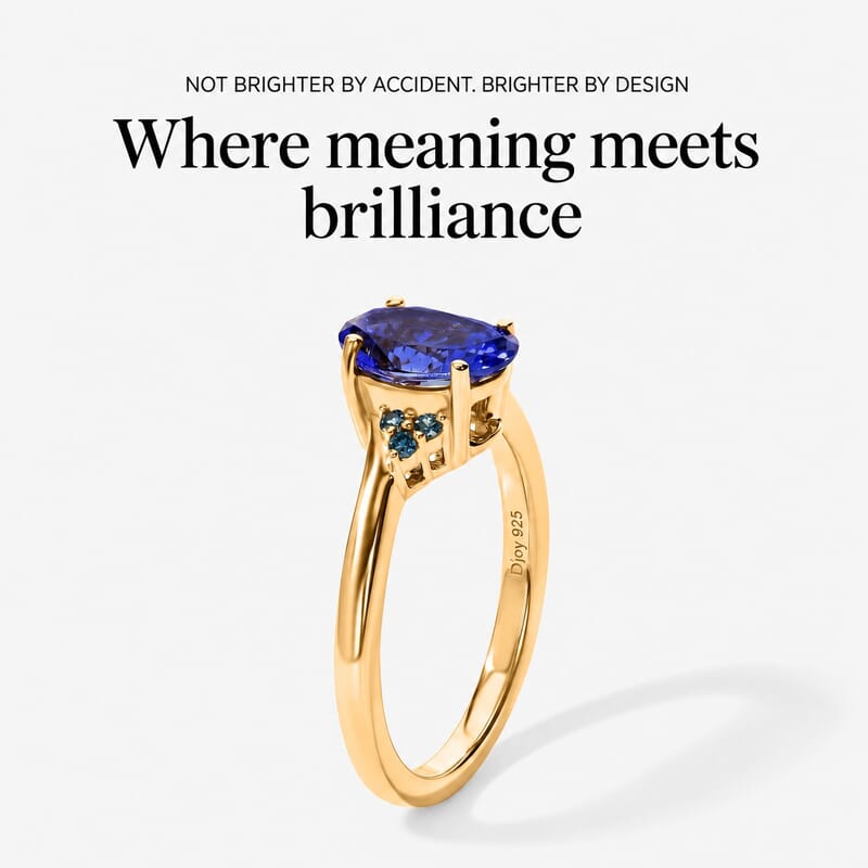 D'Joy Premium Tanzanite, Blue Diamond Ring in 18K Vermeil YG Over Sterling Silver (Size 5.0) 1.30 ctw