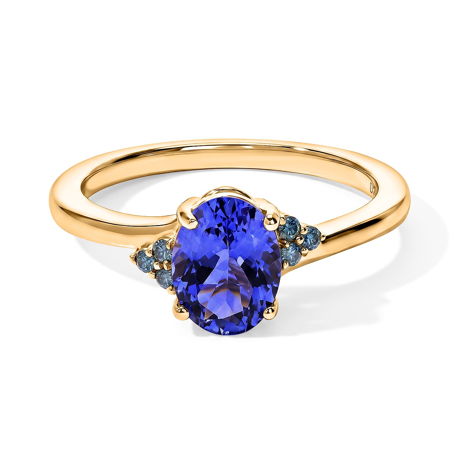 D''Joy Premium Tanzanite and Blue Diamond 1.30 ctw Ring in 18K Vermeil Yellow Gold Over Sterling Silver (Size 10.0)