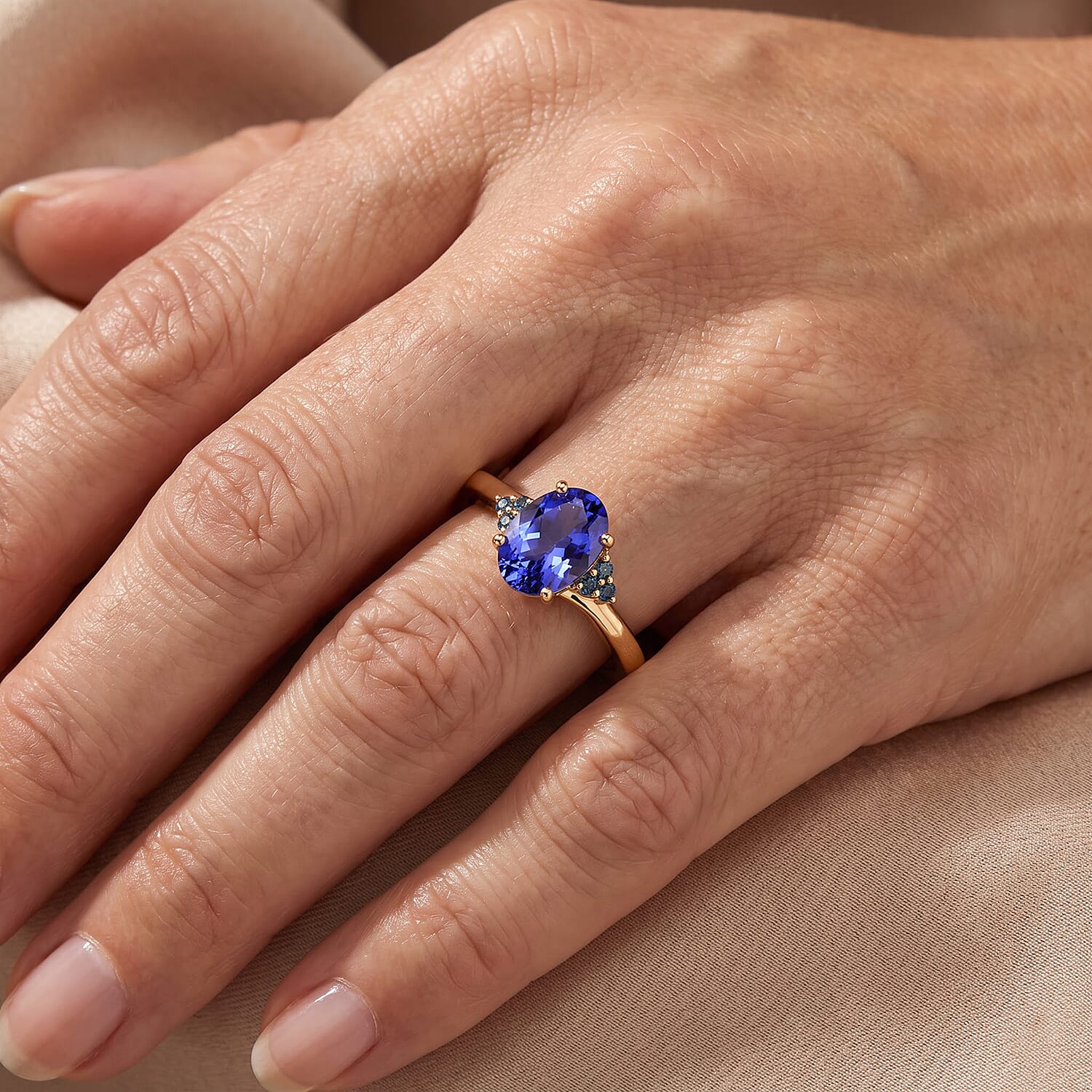 D'Joy Premium Tanzanite and Blue Diamond 1.30 ctw Ring in 18K Vermeil Yellow Gold Over Sterling Silver (Size 6.0)
