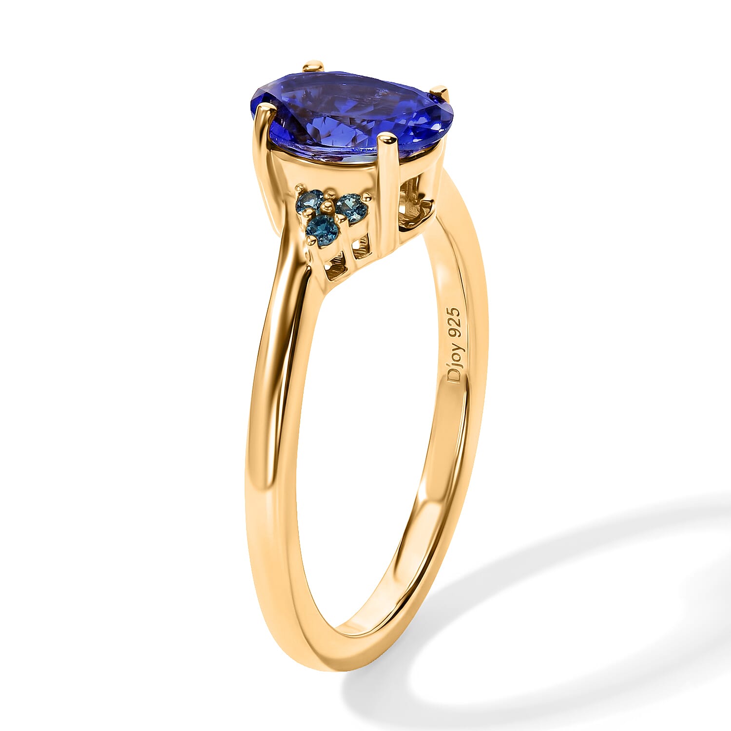 D'Joy Premium Tanzanite and Blue Diamond 1.30 ctw Ring in 18K Vermeil Yellow Gold Over Sterling Silver (Size 6.0)