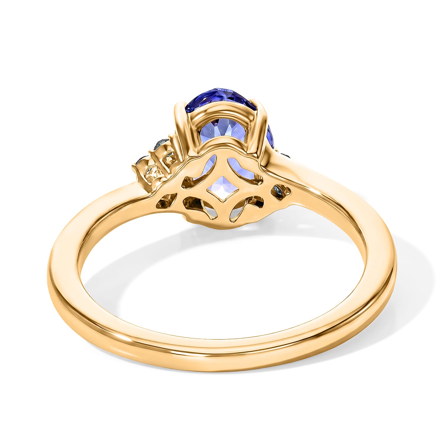 D'Joy Premium Tanzanite and Blue Diamond 1.30 ctw Ring in 18K Vermeil Yellow Gold Over Sterling Silver (Size 6.0)