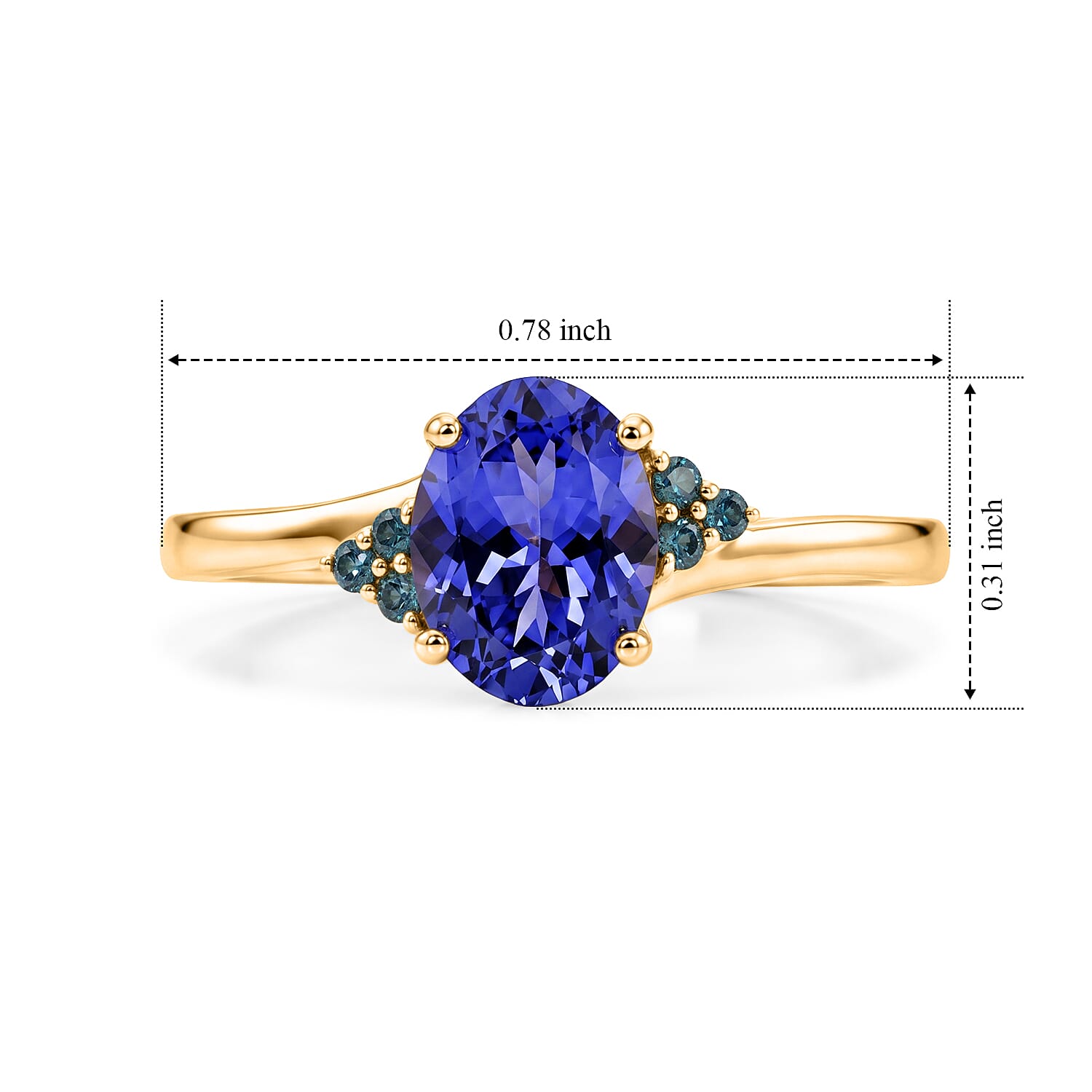 D'Joy Premium Tanzanite and Blue Diamond 1.30 ctw Ring in 18K Vermeil Yellow Gold Over Sterling Silver (Size 6.0)