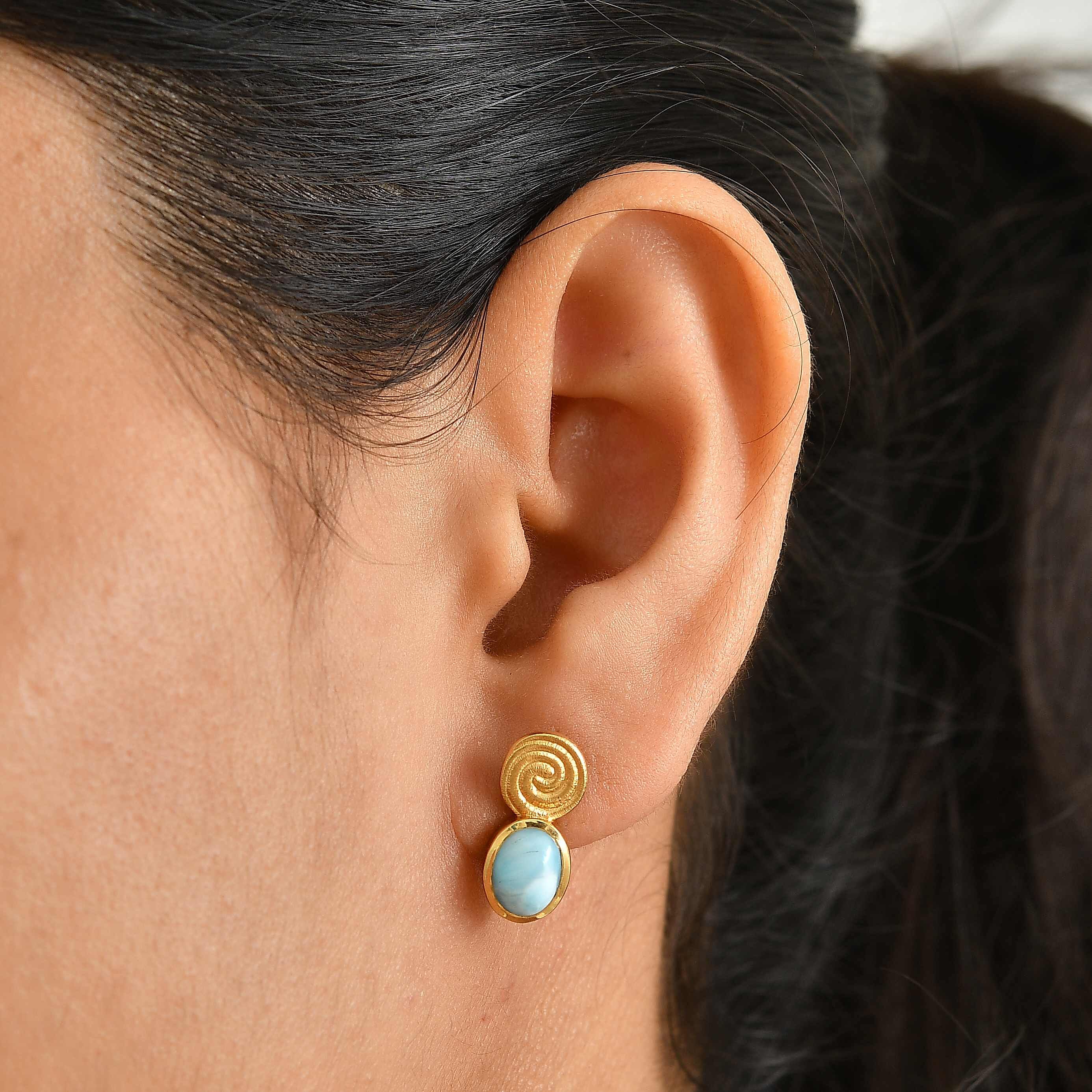 D'Joy Larimar 3.35 ctw Earrings in 18K Vermeil Yellow Gold Over Sterling Silver