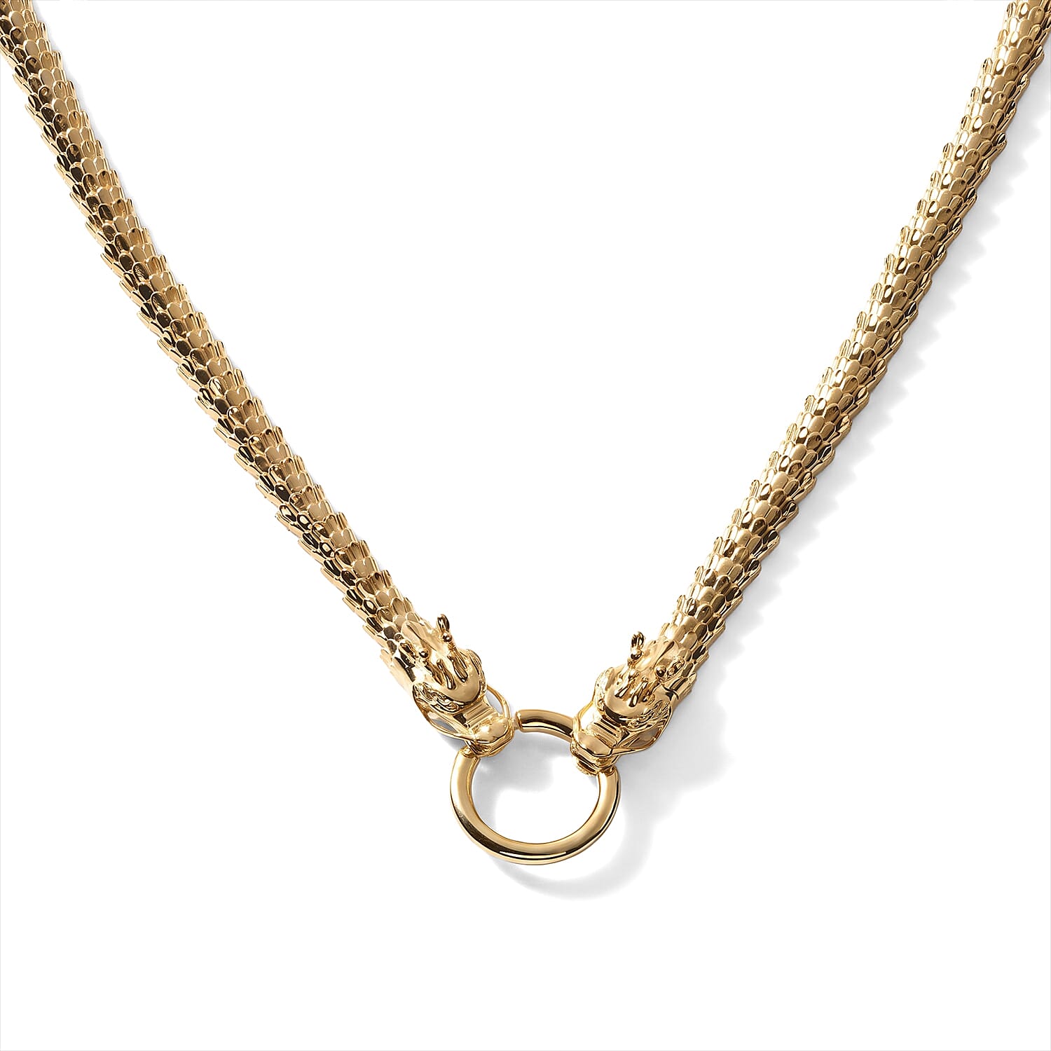 Doorbuster Luxoro Twin Dragon Head Chain Necklace in 10K Yellow Gold 21.85 Grams 18 Inches