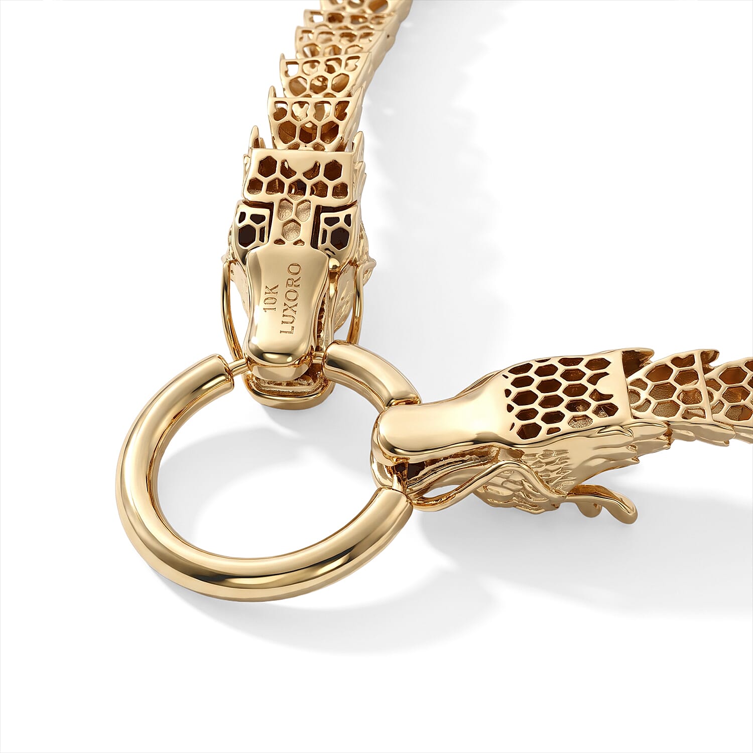 Doorbuster Luxoro Twin Dragon Head Chain Necklace in 10K Yellow Gold 21.85 Grams 18 Inches