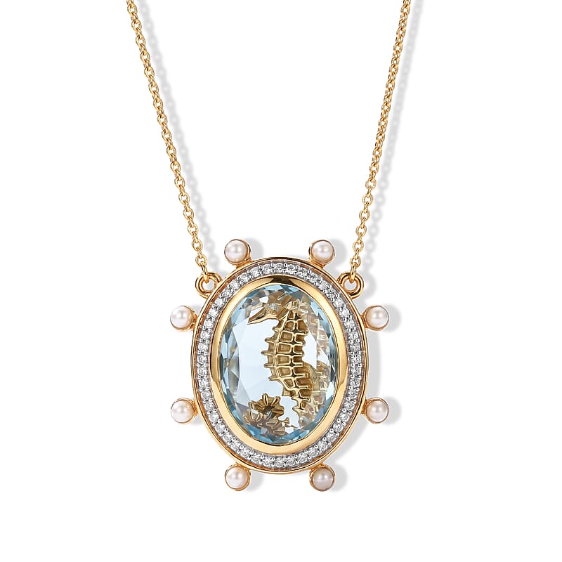 GP Skyblue Topaz and Multi Gemstone 11.00 ctw Necklace (18-20 Inches) in 18K Vermeil Yellow Gold Over Sterling Silver