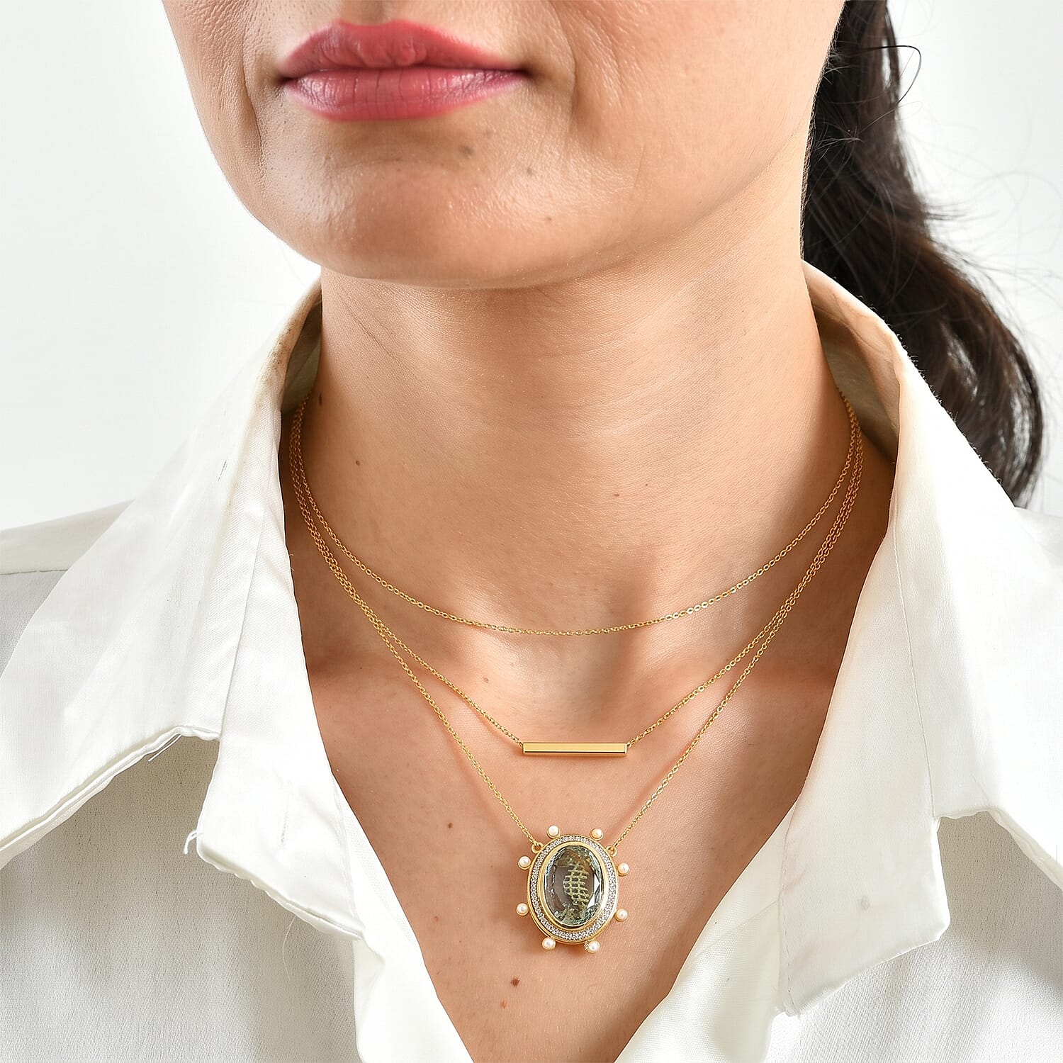 GP Skyblue Topaz and Multi Gemstone 11.00 ctw Necklace (18-20 Inches) in 18K Vermeil Yellow Gold Over Sterling Silver