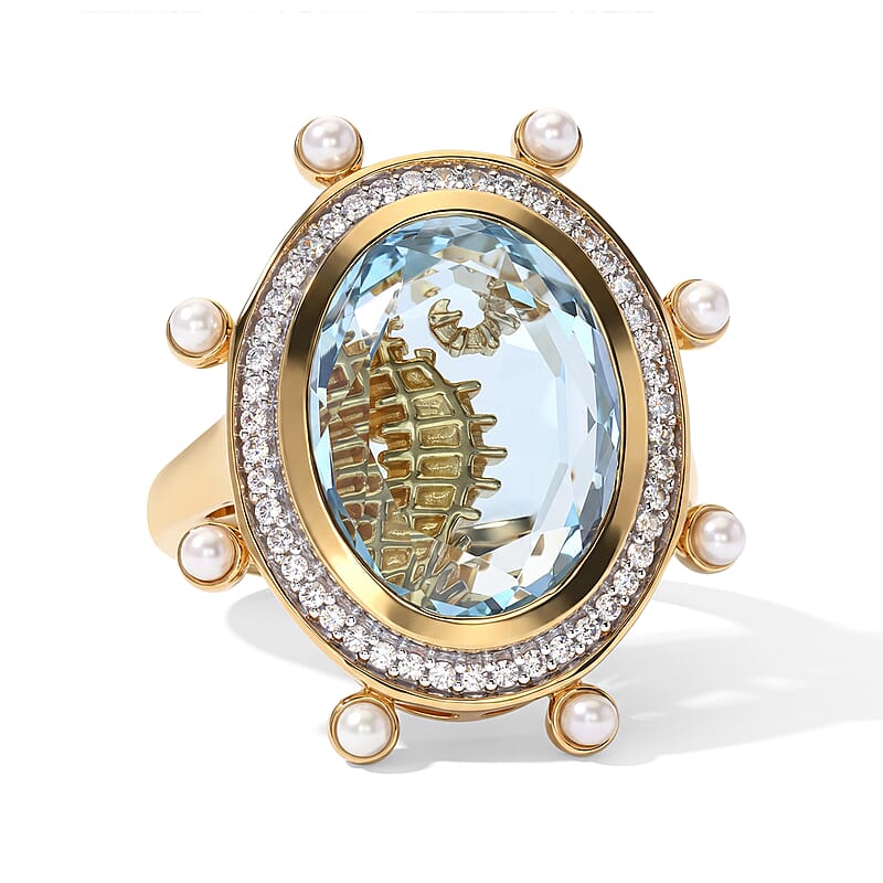 GP Sky Blue Topaz, Multi Gemstone Living Creature Ring in 18K Vermeil YG Over Sterling Silver (Size 6.0) 11.00 ctw