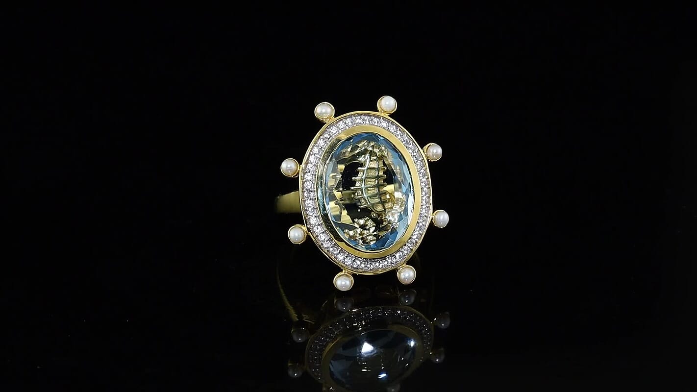 GP Sky Blue Topaz, Multi Gemstone Living Creature Ring in 18K Vermeil YG Over Sterling Silver (Size 7.0) 11.00 ctw