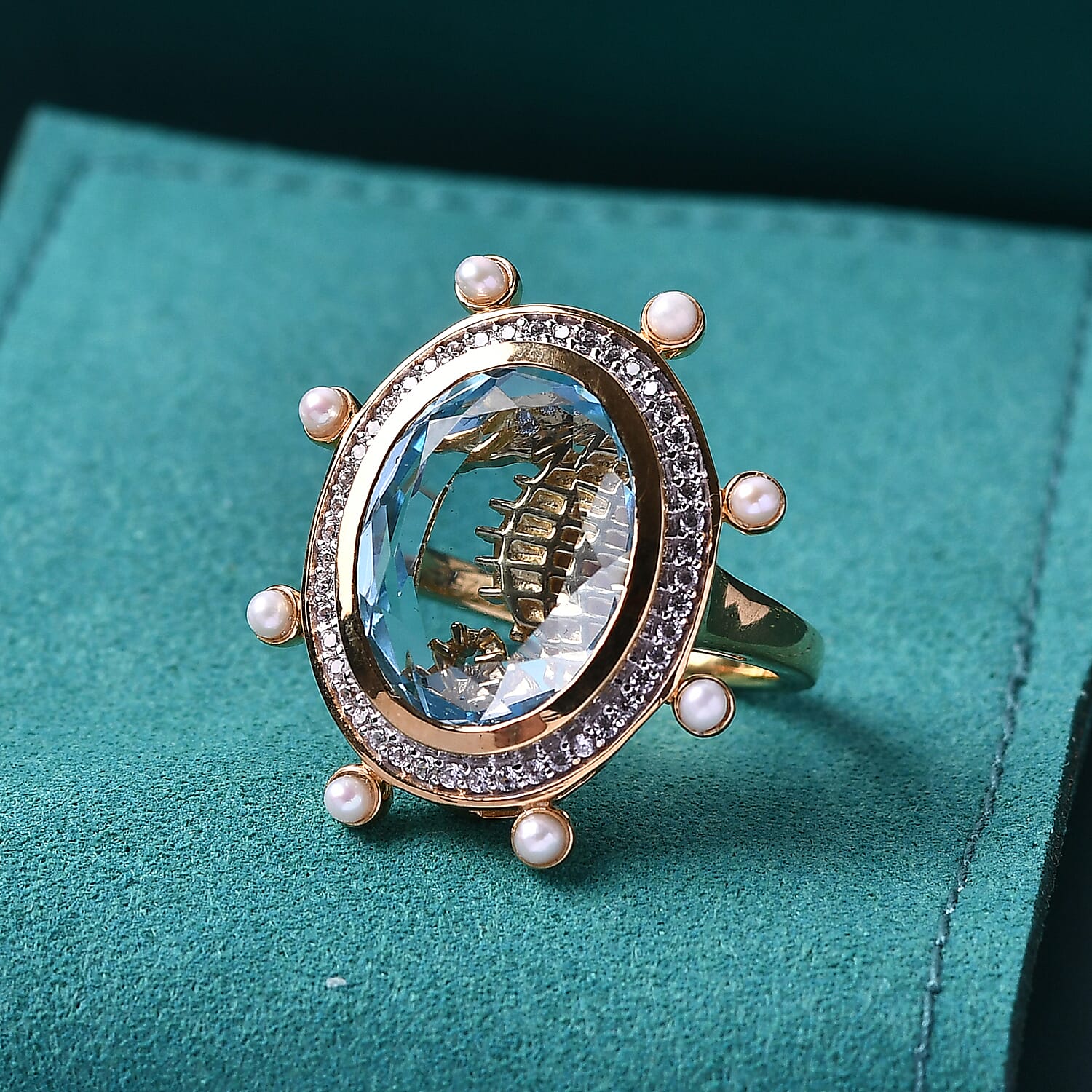 GP Sky Blue Topaz, Multi Gemstone Living Creature Ring in 18K Vermeil YG Over Sterling Silver (Size 6.0) 11.00 ctw