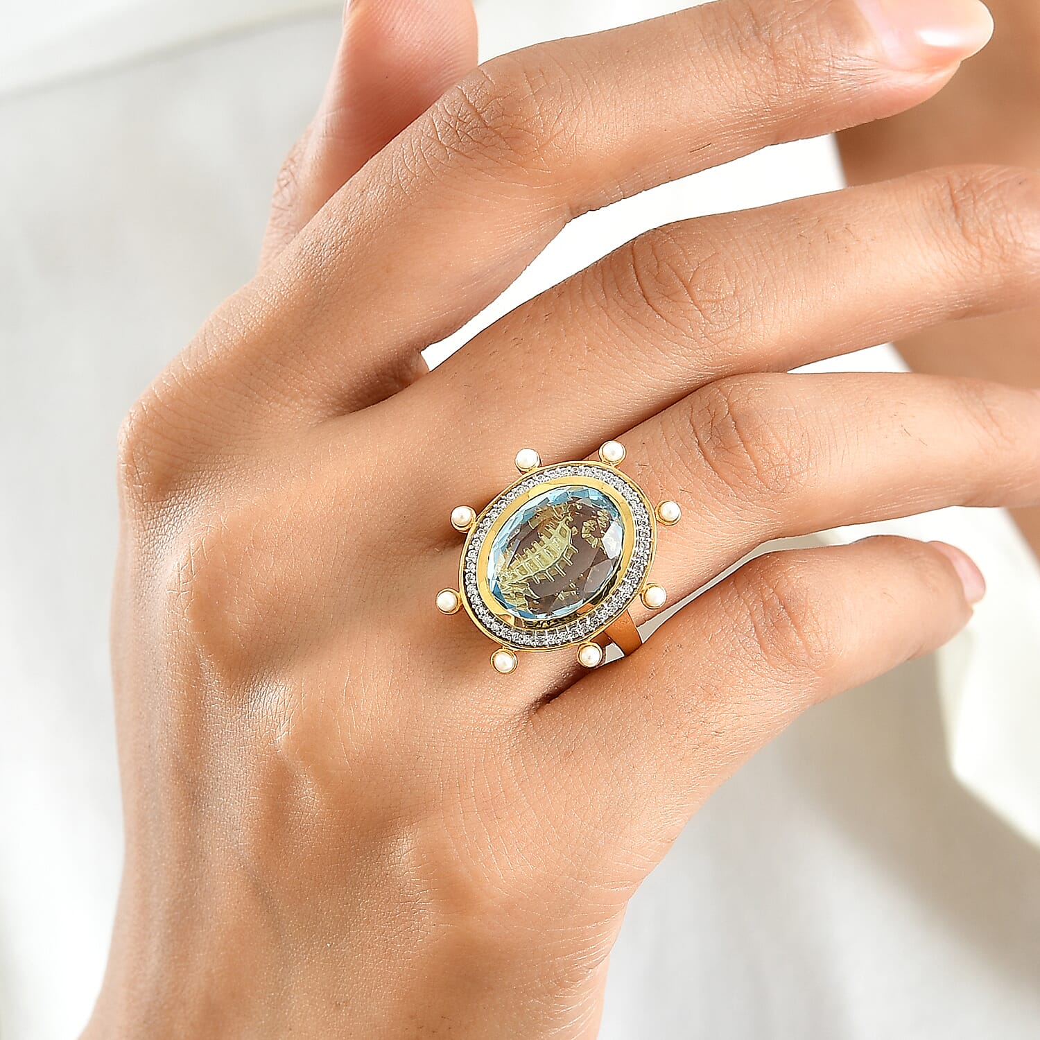 GP Sky Blue Topaz, Multi Gemstone Living Creature Ring in 18K Vermeil YG Over Sterling Silver (Size 6.0) 11.00 ctw