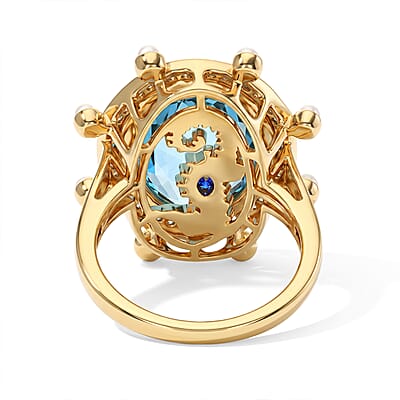 GP Sky Blue Topaz, Multi Gemstone Living Creature Ring in 18K Vermeil YG Over Sterling Silver (Size 6.0) 11.00 ctw