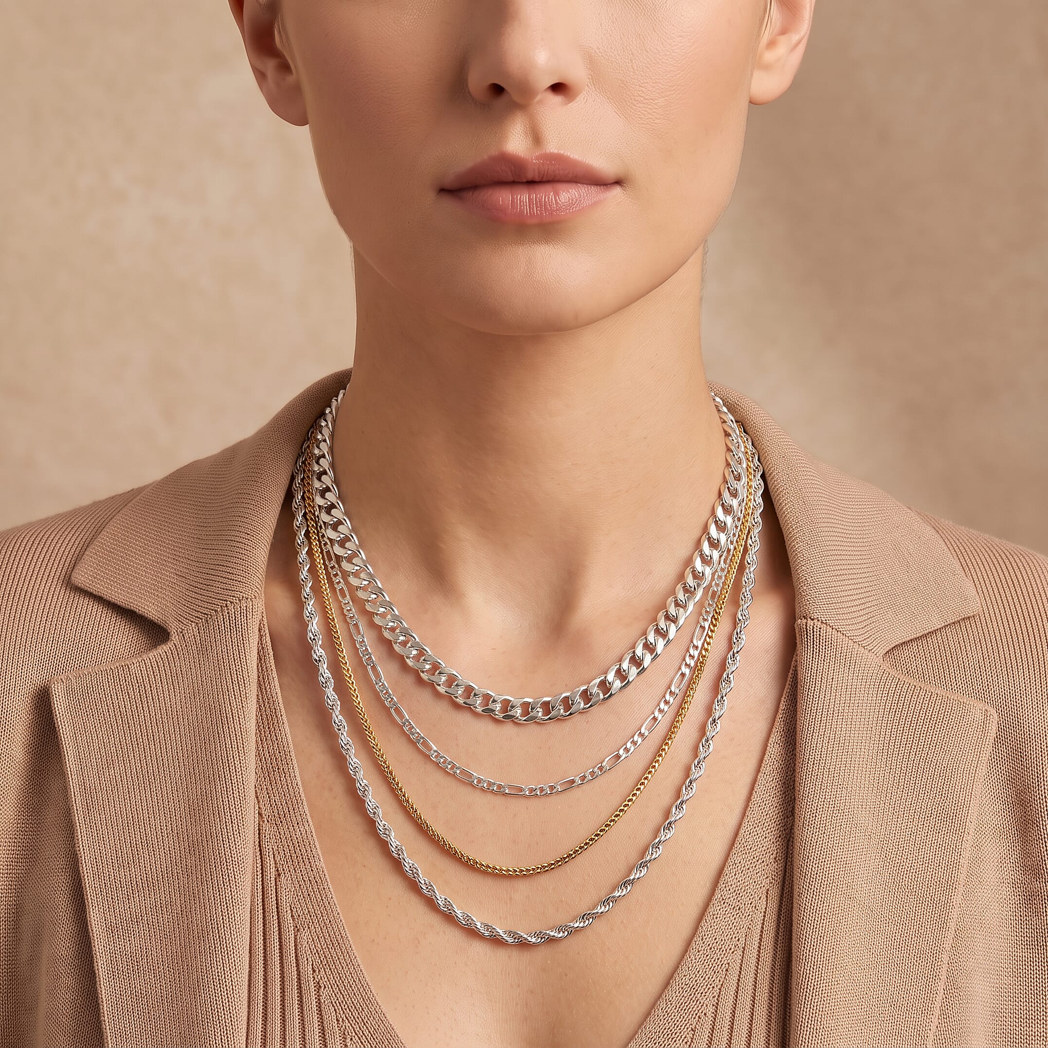 Doorbuster Triple Spiga Chain Necklace in 18K Yellow Gold 2.30 Grams 20 Inches