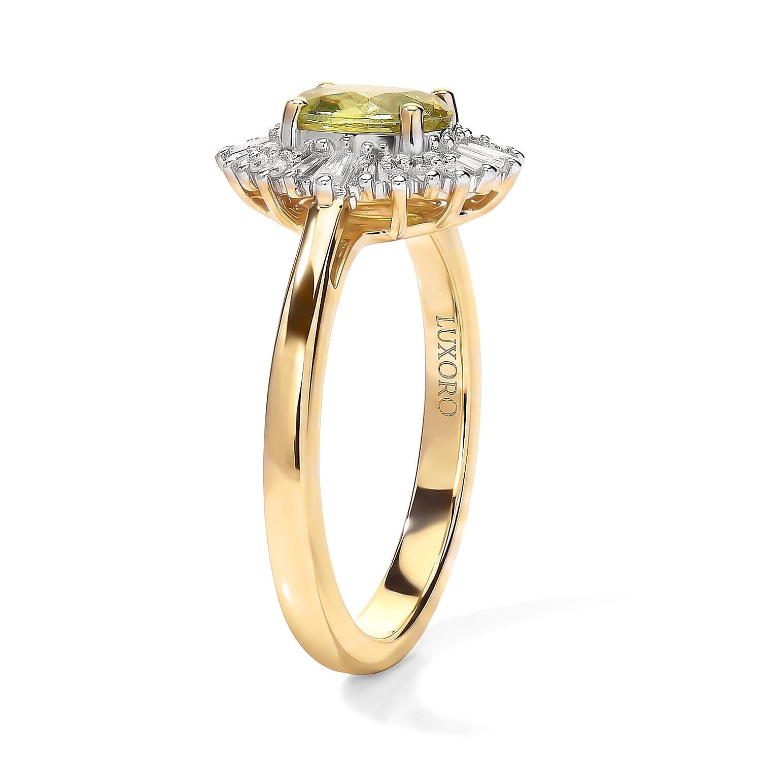 Luxoro Premium Green Sphene and Diamond I2 1.15 ctw Tropical Sunburst Ring in 10K Yellow Gold (Size 5.0)