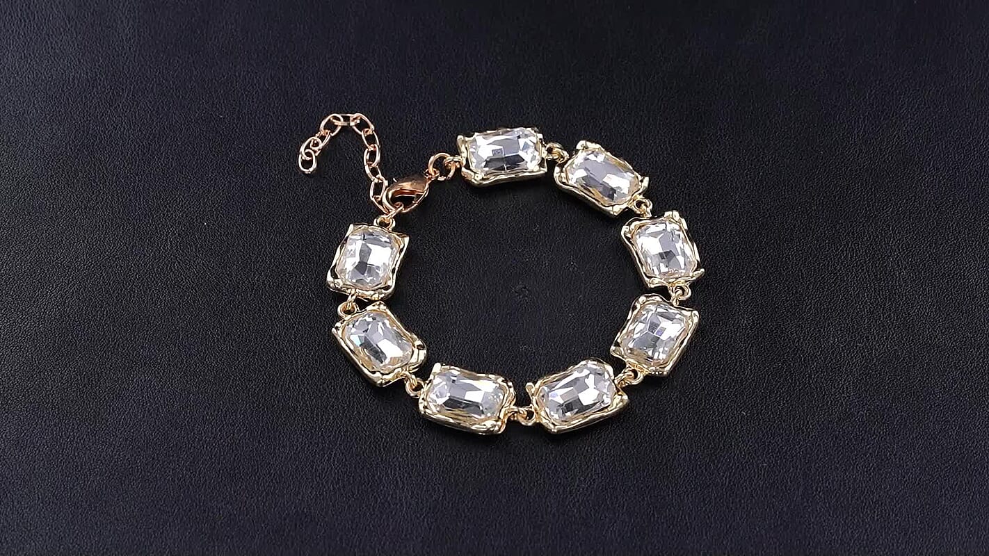 White Glass Bracelet in Silvertone (7.75-9.75In)