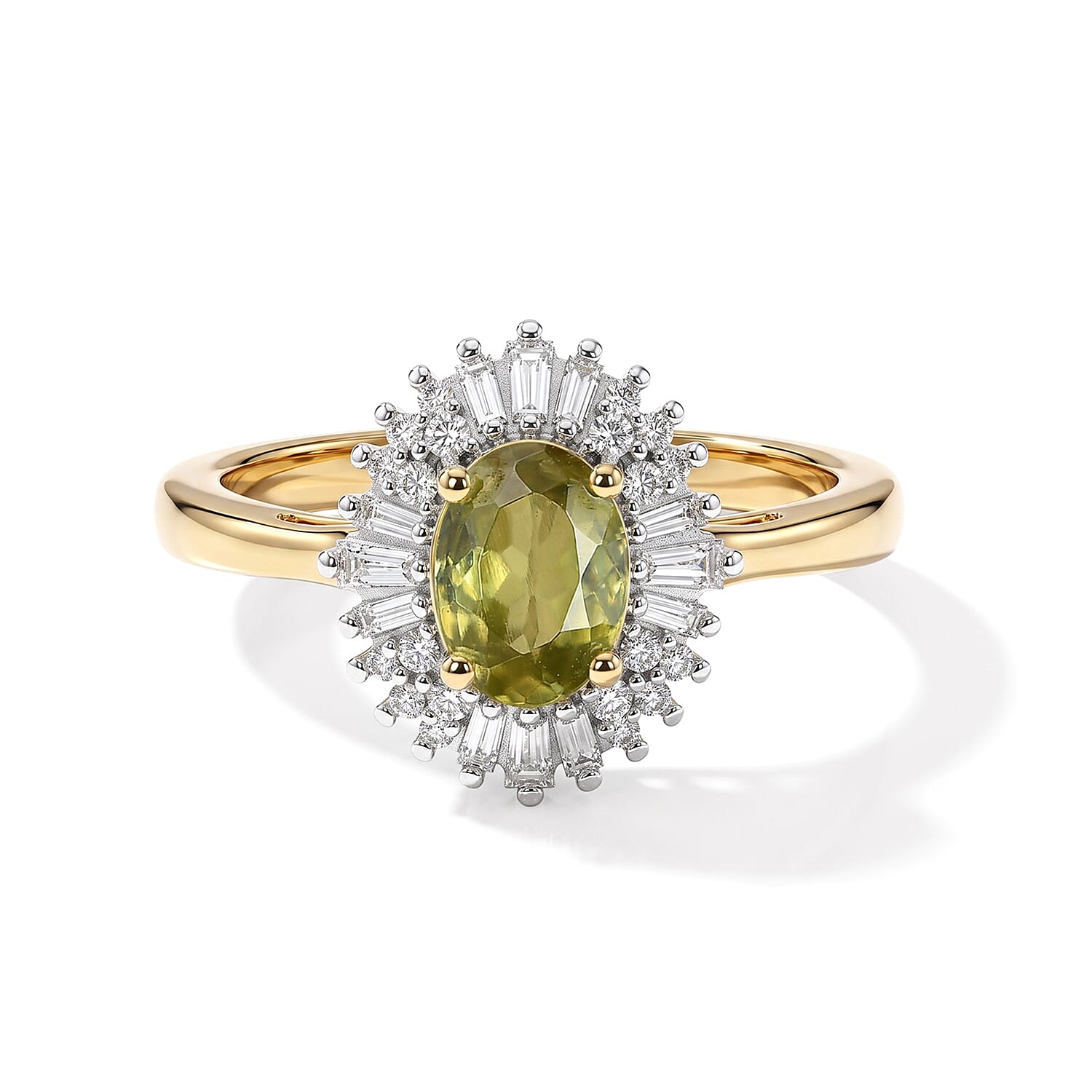 Luxoro Premium Malacacheta Sphene and Diamond I2 1.15 ctw Tropical Sunburst Ring in 10K Yellow Gold (Size 6.0)