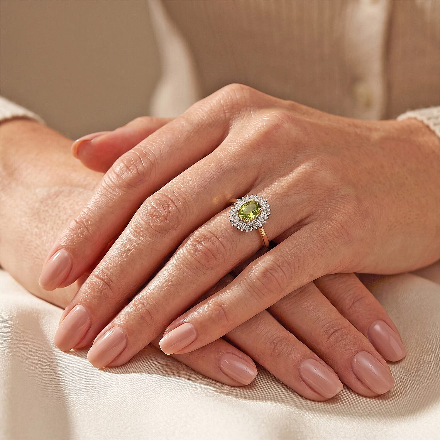 Luxoro Premium Malacacheta Sphene and Diamond I2 1.15 ctw Tropical Sunburst Ring in 10K Yellow Gold (Size 6.0)