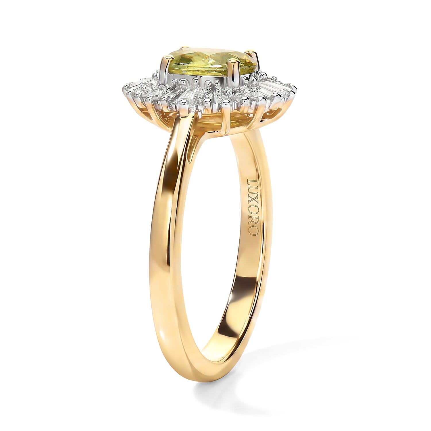 Luxoro Premium Malacacheta Sphene and Diamond I2 1.15 ctw Tropical Sunburst Ring in 10K Yellow Gold (Size 6.0)