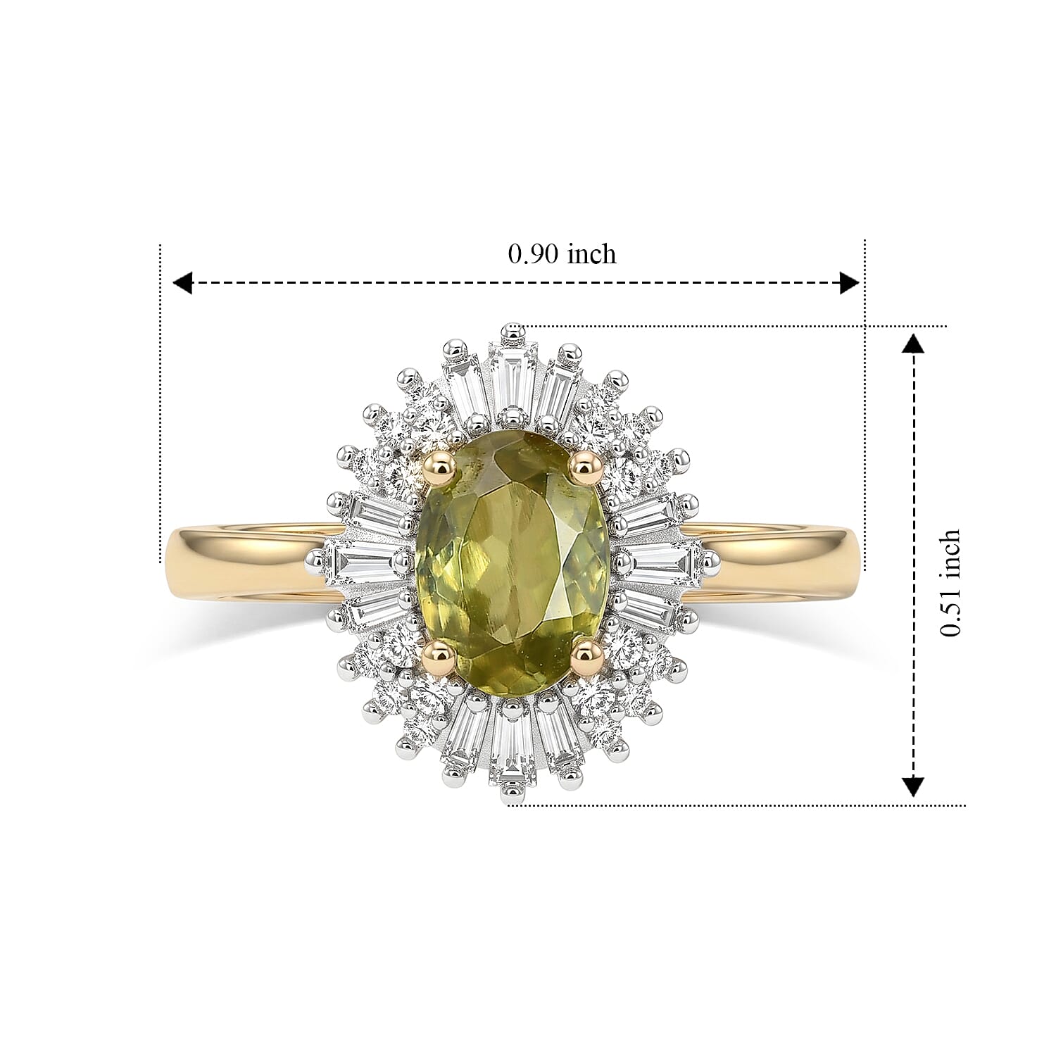 Luxoro Premium Malacacheta Sphene and Diamond I2 1.15 ctw Tropical Sunburst Ring in 10K Yellow Gold (Size 6.0)