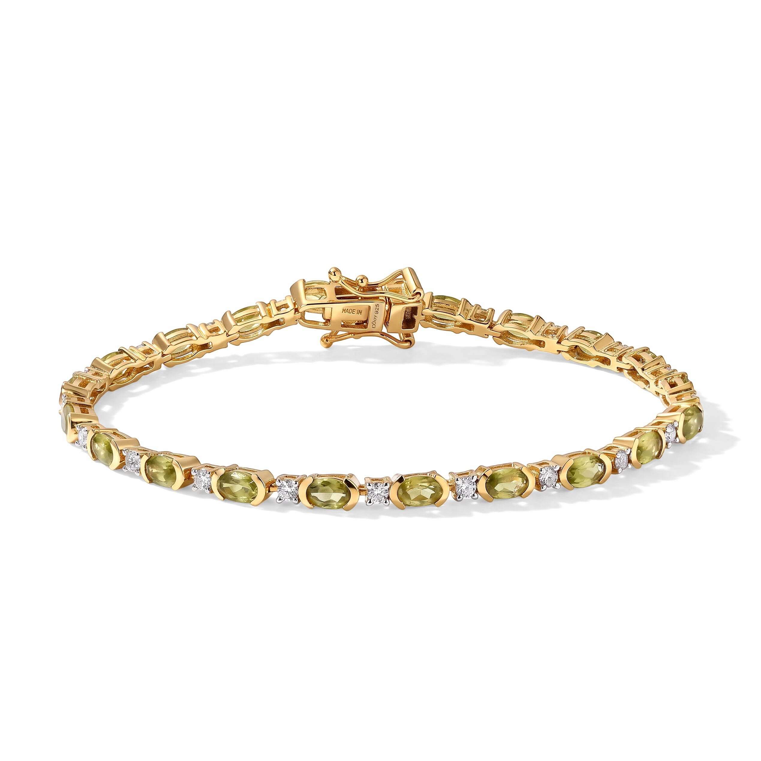 D'Joy Premium Green Sphene and Moissanite 6.10 ctw Bracelet in 18K Vermeil Yellow Gold Over Sterling Silver (7.25 In)