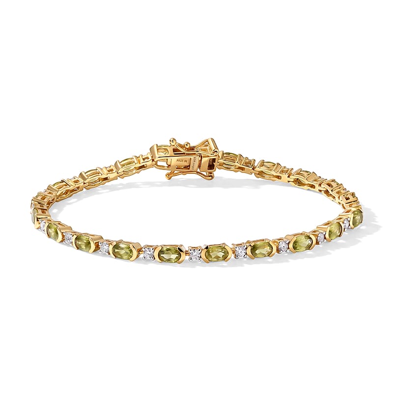 D'Joy Premium Green Sphene and Moissanite 6.10 ctw Bracelet in 18K Vermeil Yellow Gold Over Sterling Silver (7.25 In)